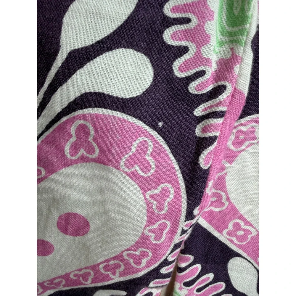 Zara Paisley Print Linen Blend Palazzo Pants size XL‎ Black/Pink/White